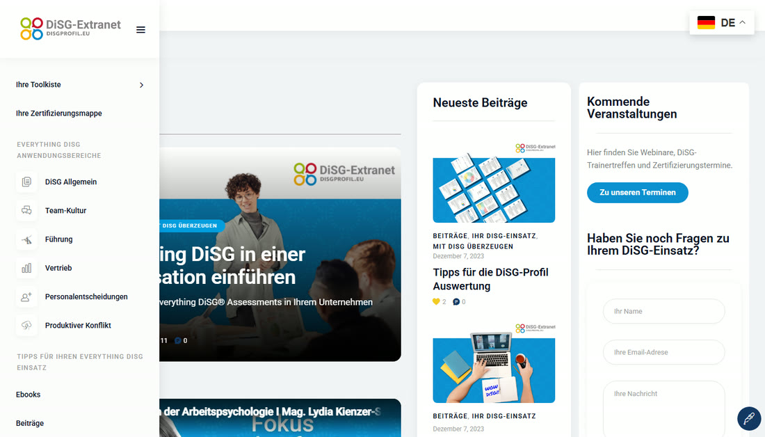 Startseite des disgprofil-Extranets für zertifizierte DiSG® Professionals
